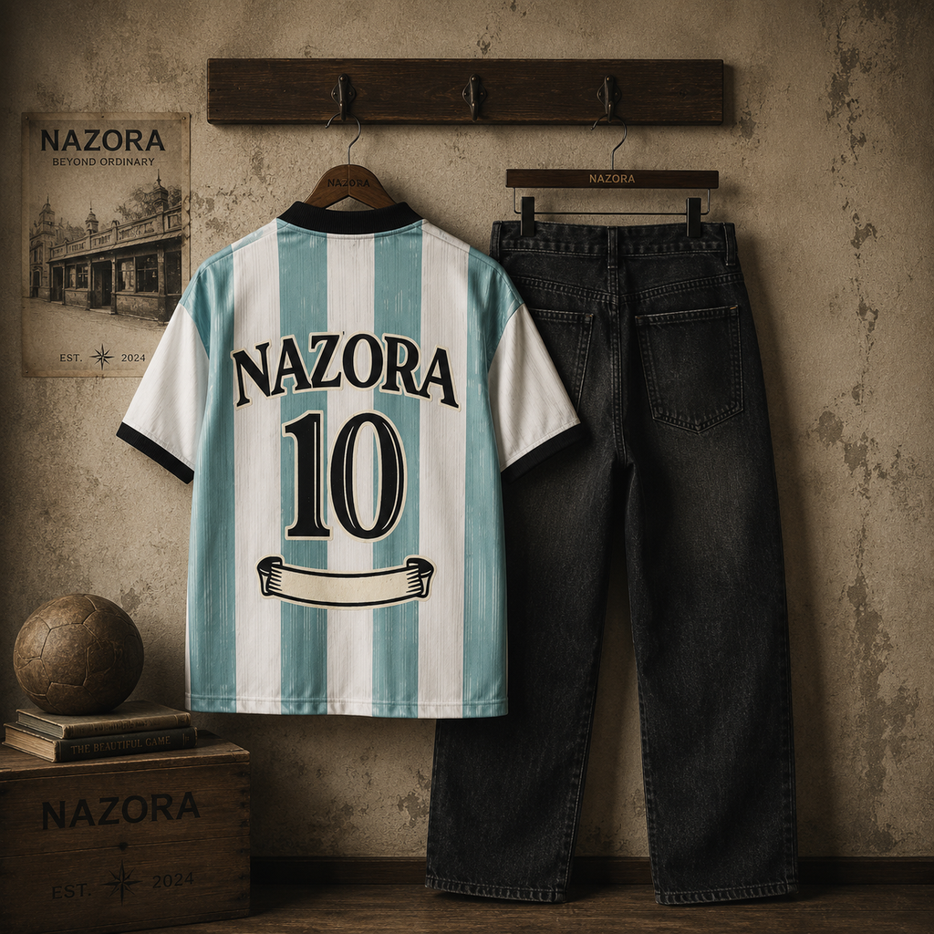 Nazora Heritage Stripe Shirt & Vintage Wash Barrel Leg Jeans