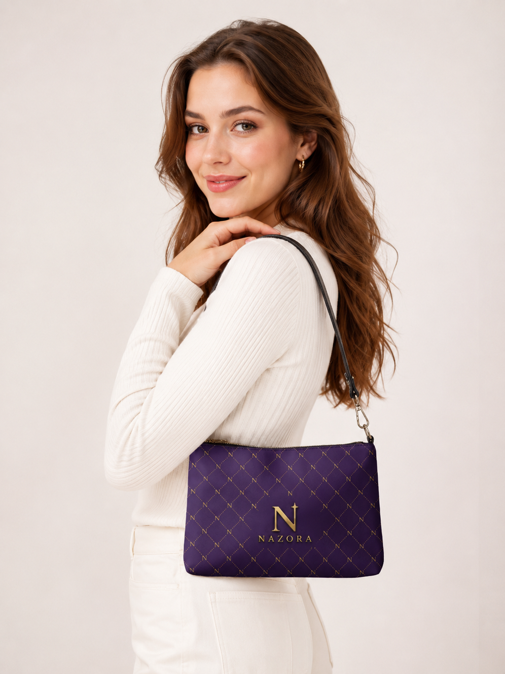 Nazora Signature Wristlet | Luxury Purple & Gold Designer Clutch Bag