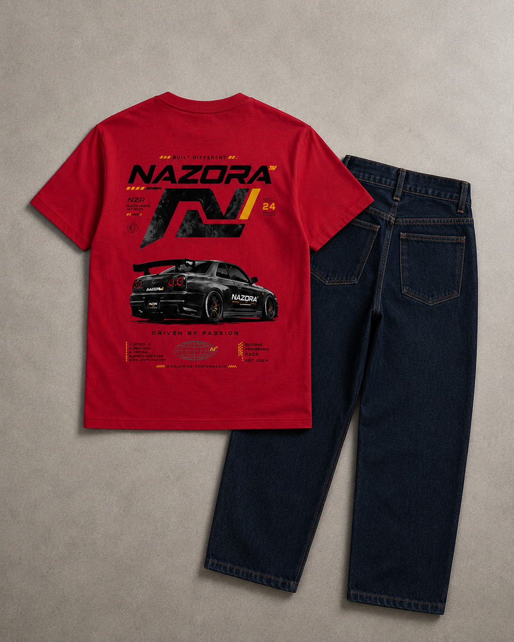 Nazora Urban Drift Red Graphic Tee & Premium Baggy Jeans Outfit