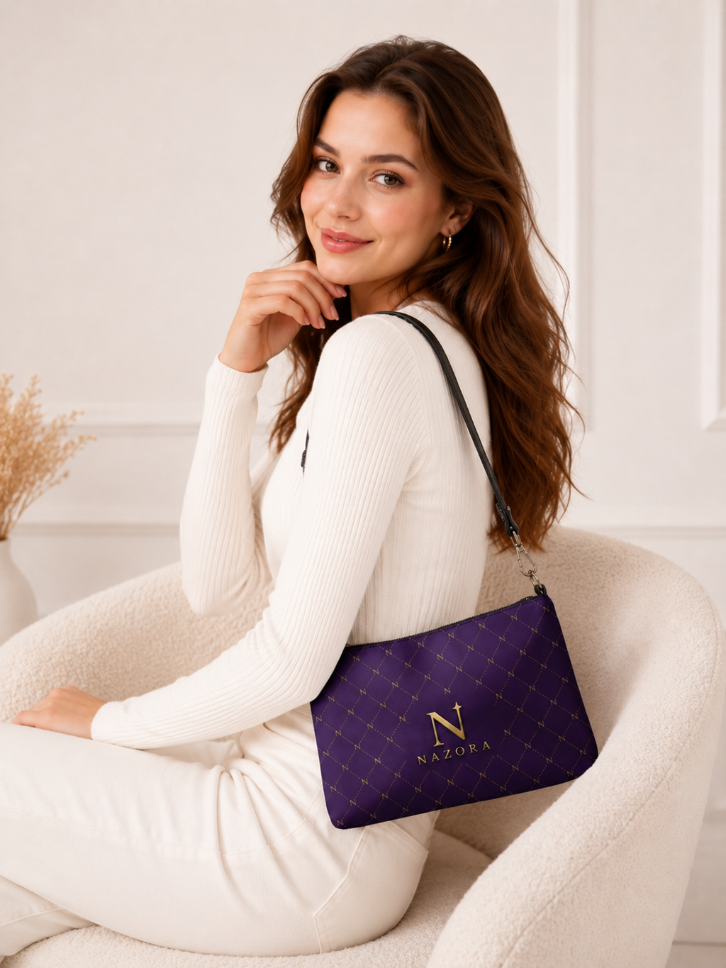 Nazora Signature Wristlet | Luxury Purple & Gold Designer Clutch Bag