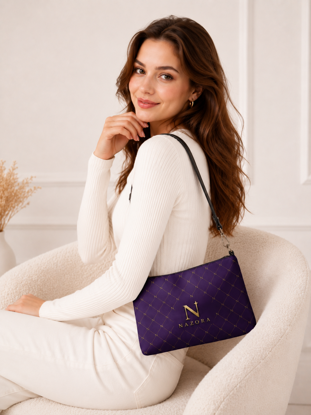 Nazora Signature Wristlet | Luxury Purple & Gold Designer Clutch Bag