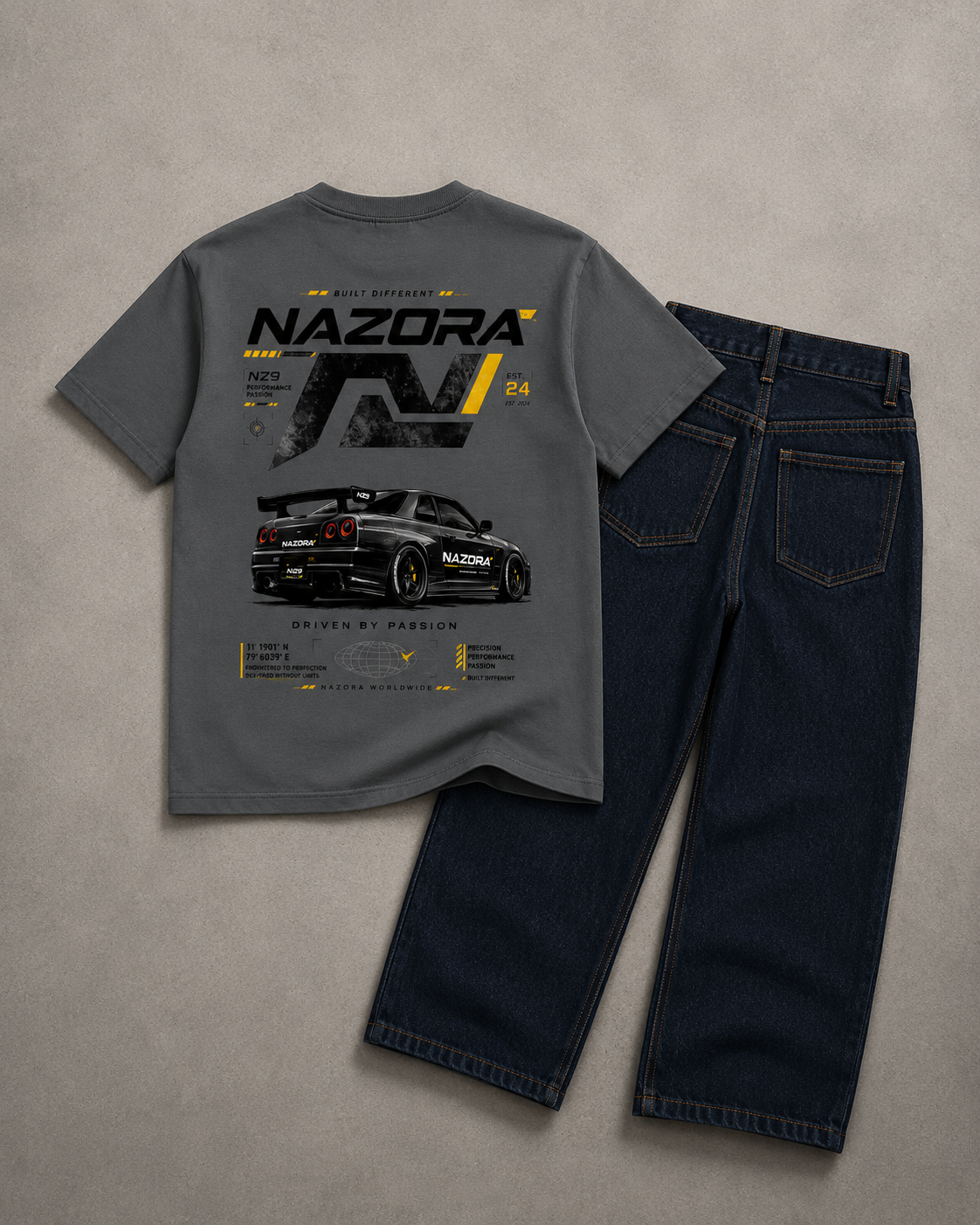 Nazora Urban Drift Red Graphic Tee & Premium Baggy Jeans Outfit