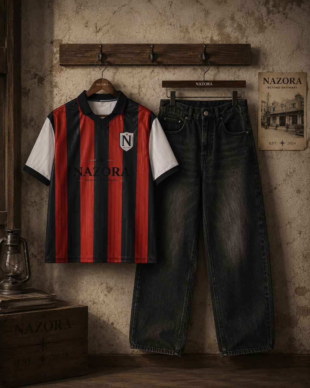 Nazora Heritage Stripe Shirt & Vintage Wash Barrel Leg Jeans