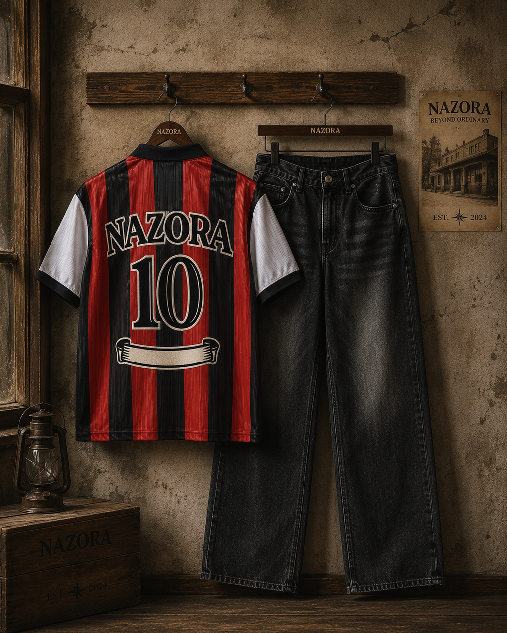 Nazora Heritage Stripe Shirt & Vintage Wash Barrel Leg Jeans