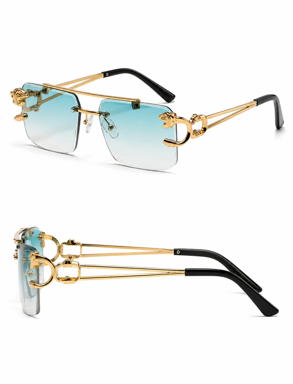 Nazora Royale™ – Gold Rimless Blue Gradient Luxury Sunglasses