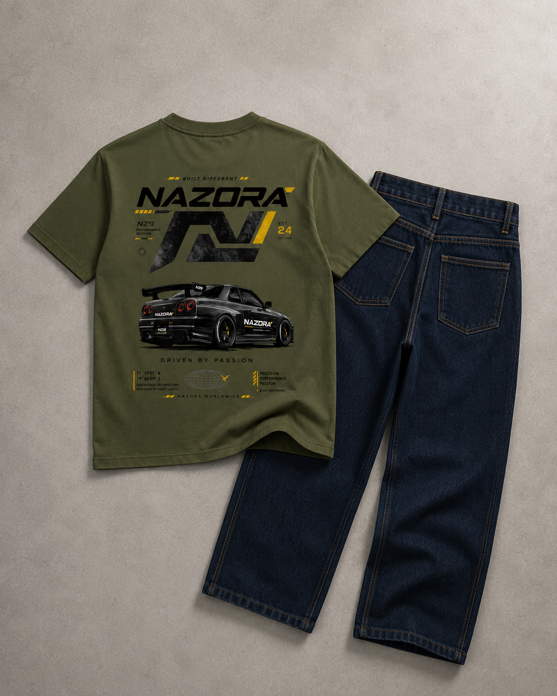 Nazora Urban Drift Red Graphic Tee & Premium Baggy Jeans Outfit