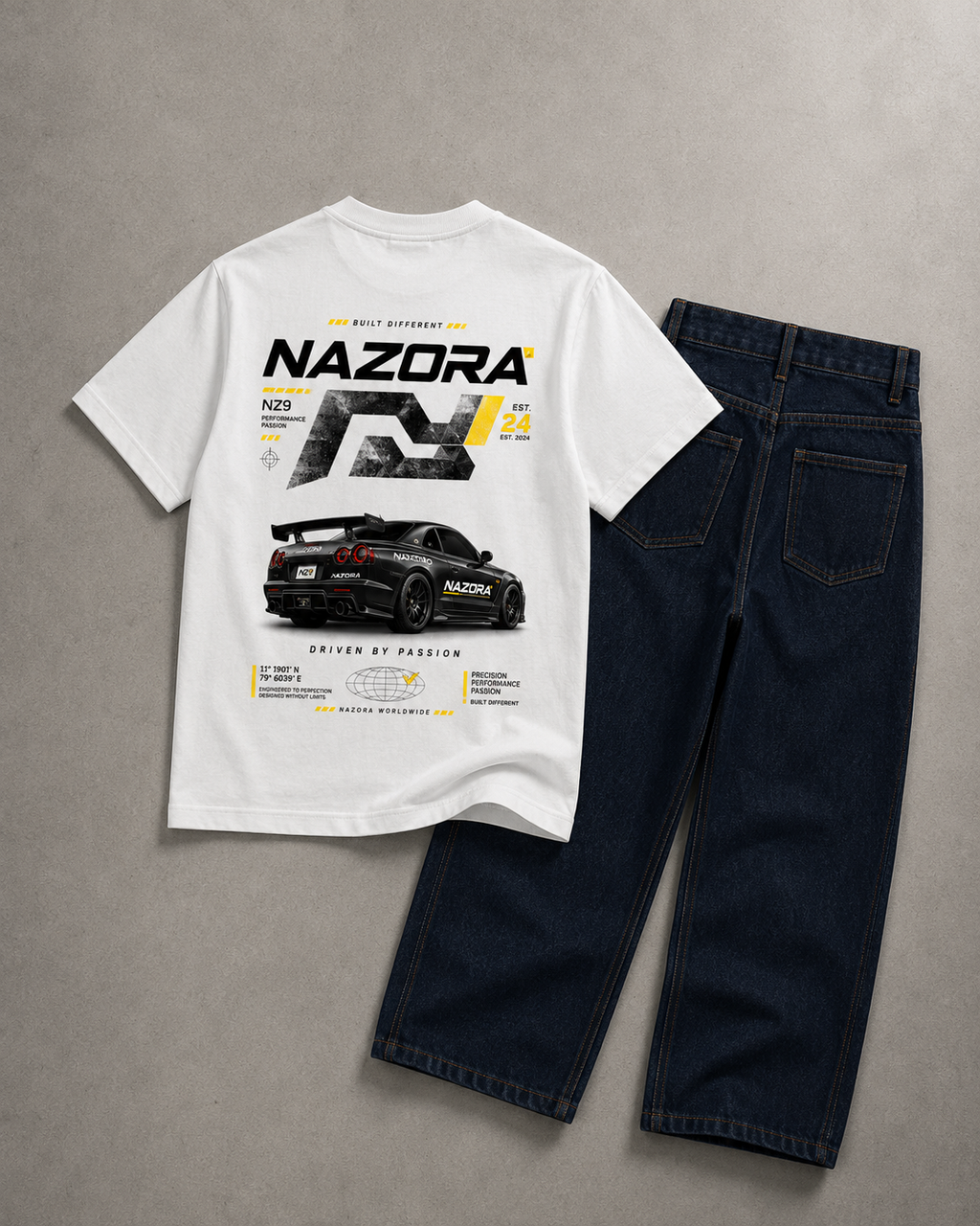 Nazora Urban Drift Red Graphic Tee & Premium Baggy Jeans Outfit