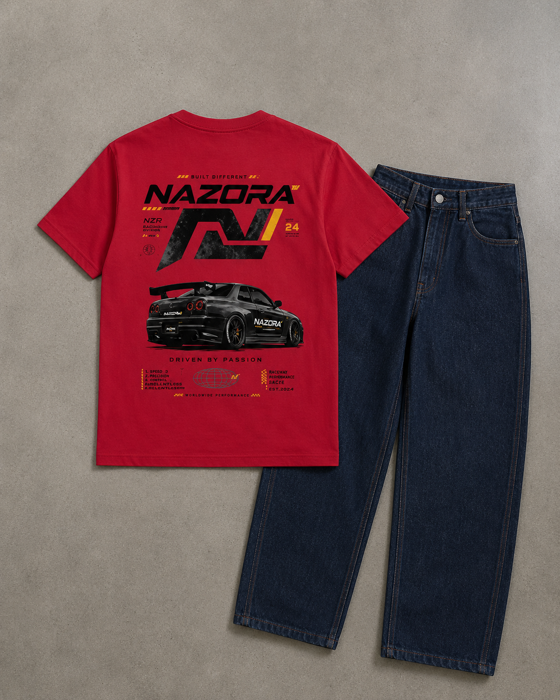 Nazora Urban Drift Red Graphic Tee & Premium Baggy Jeans Outfit